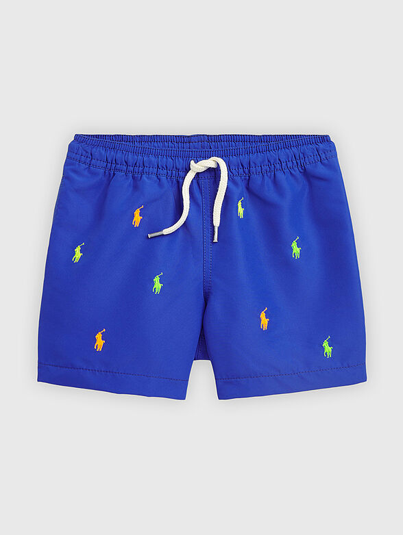 Blue beach shorts with logo motifs - 1