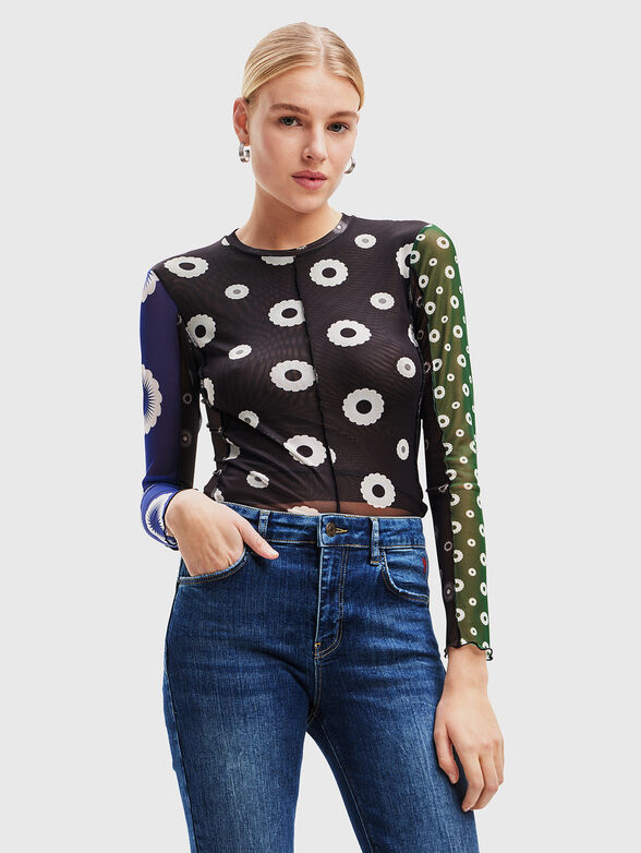 Blouse with accent sleeves - 1