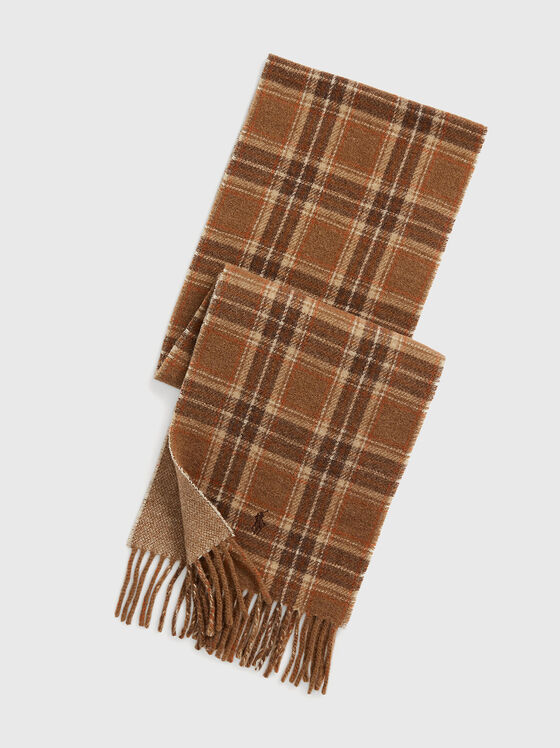 Brown plaid wool blend scarf - 1