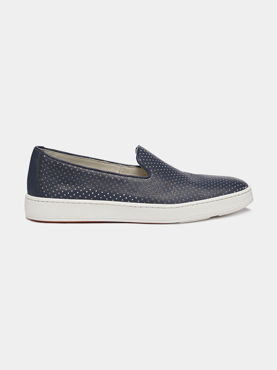 Blue leather slip-on shoes - 1