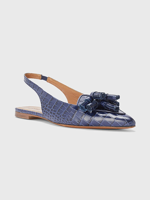 Leather flat shoes in blue color - 4