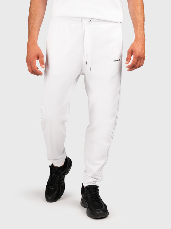 Pantaloni sport albi din amestec de bumbac - 1