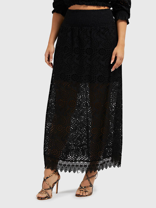 SANGALLO black maxi skirt with embroidery