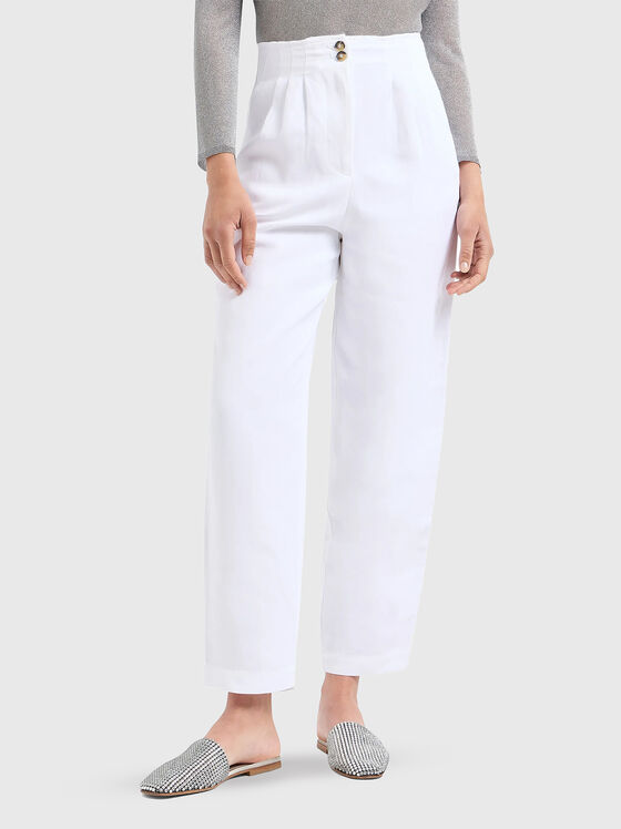 Pantaloni albi cu talie înaltă  - 1
