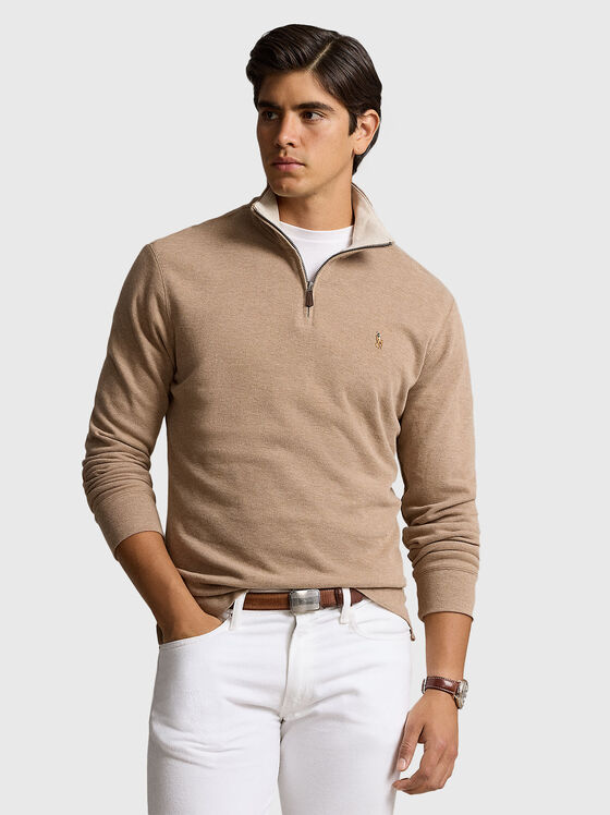 Sweater in cotton with zip collar - 1