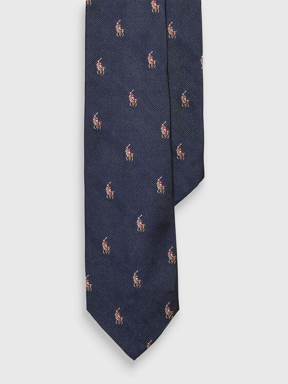 Cravată din mătase albastră cu accente de logo - 1