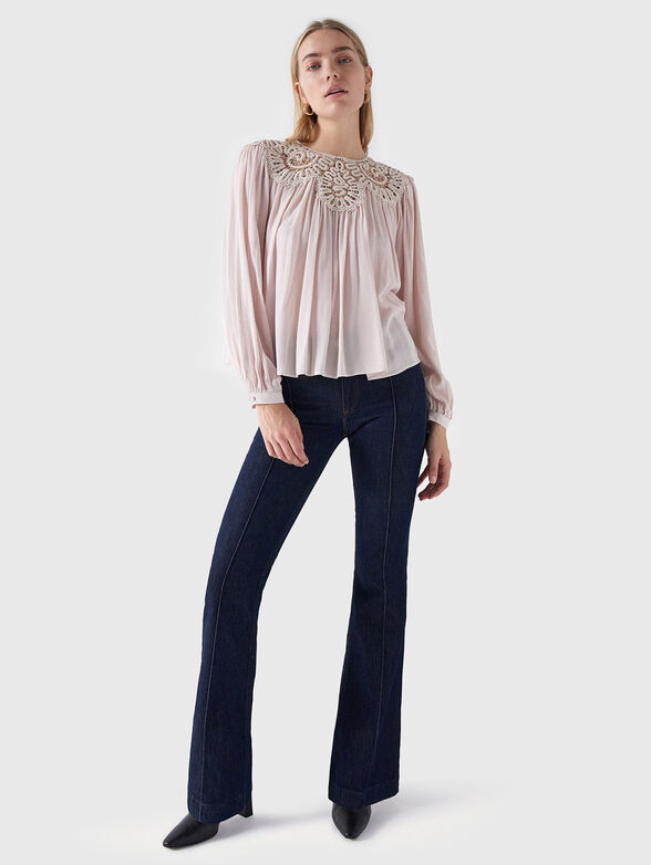 Pale pink blouse with accent embroidery - 2