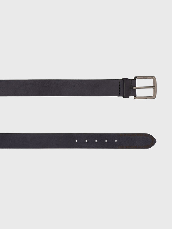 Black leather belt with logo lettering - 2