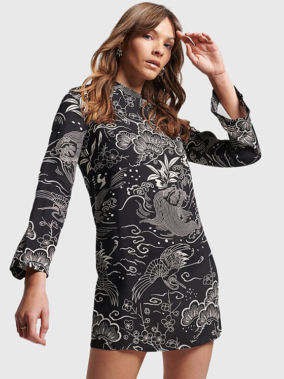Rochie VINTAGE neagră cu imprimeu - 1