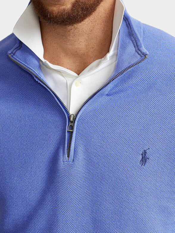 Blue cotton sweater with zip - 4