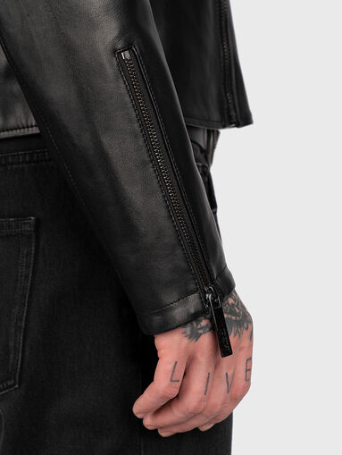 Black leather jacket with logo detail - 4