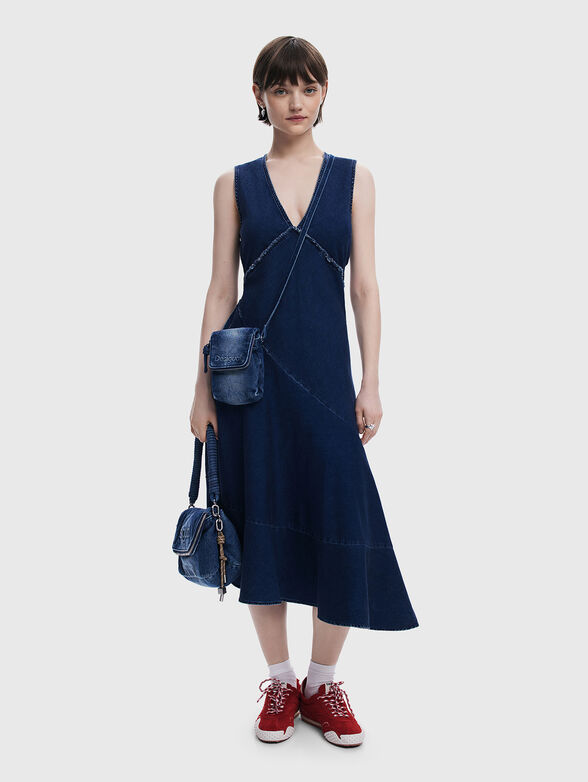 Denim dress with V-neck - 6