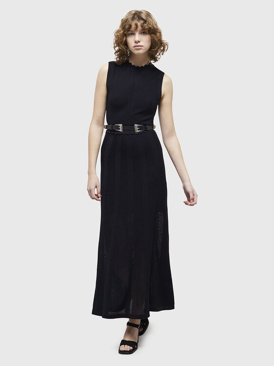 Long black knitted sleeveless dress - 1