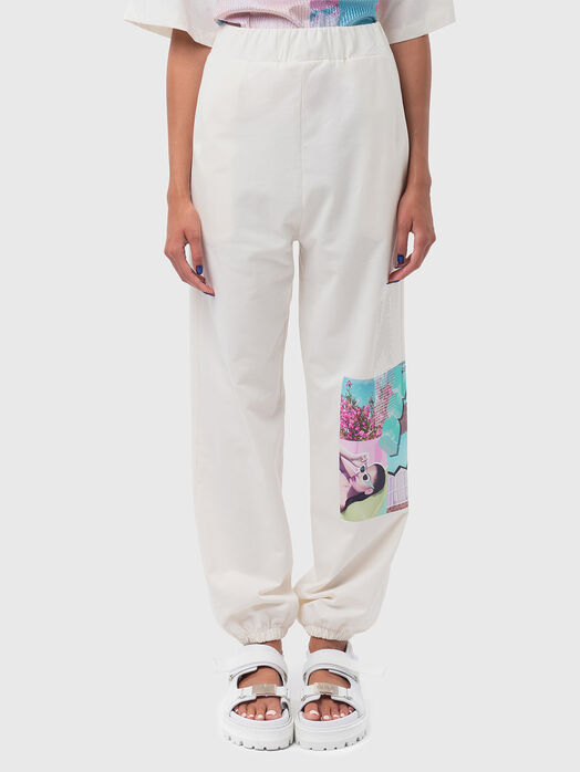 Cotton pants with accent print and sequins