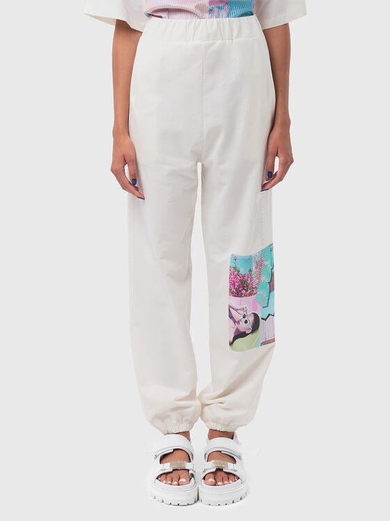 Cotton pants with accent print and sequins - 1
