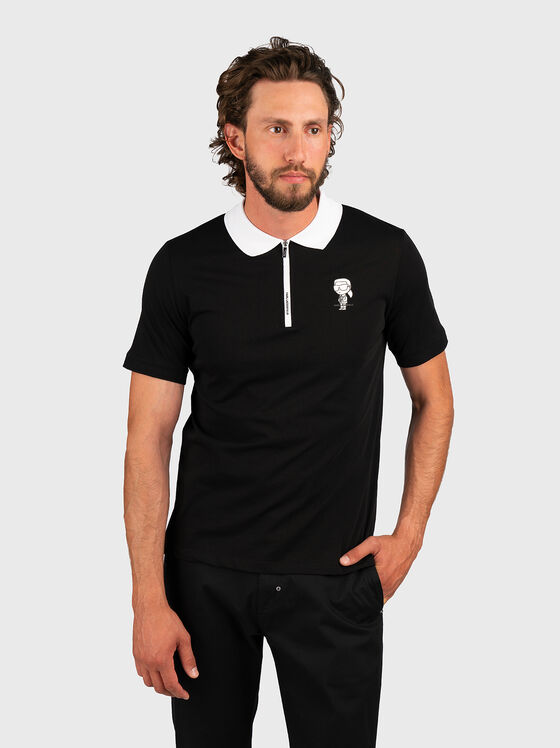 Tricou polo negru cu guler contrastant și logo - 1