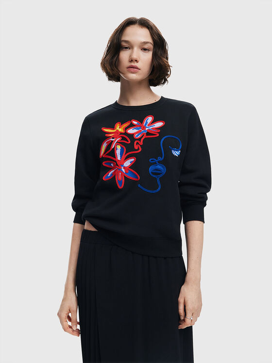 Hanorac negru LADY cu accente florale - 1