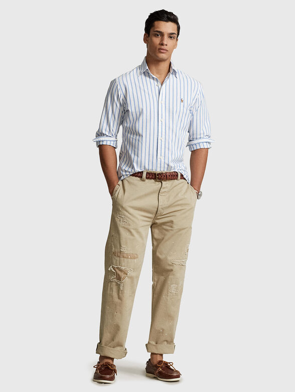 Striped cotton shirt with colourful logo embroidery - 2