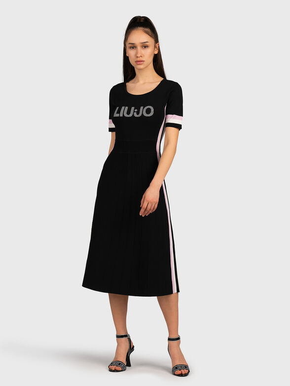 Knitted black dress with logo - 1