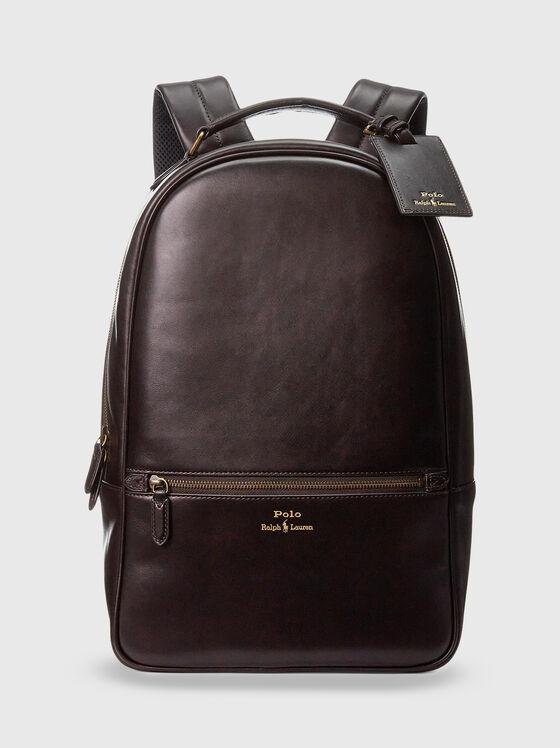 Dark brown leather backpack with logo  - 1