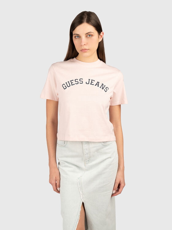 Tricou cu decolteu oval și logo imprimat - 1