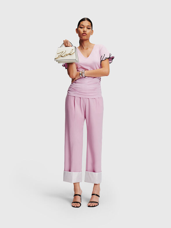 Pink trousers with contrast hem - 4