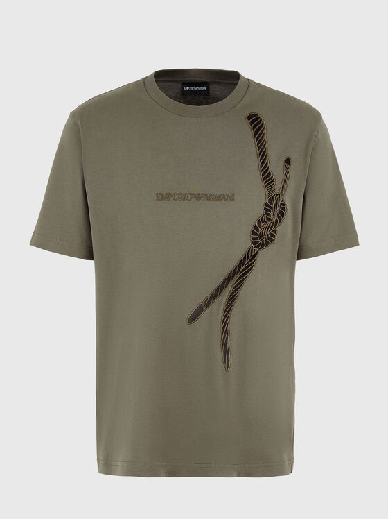 Tricou verde cu broderie accentuată - 1