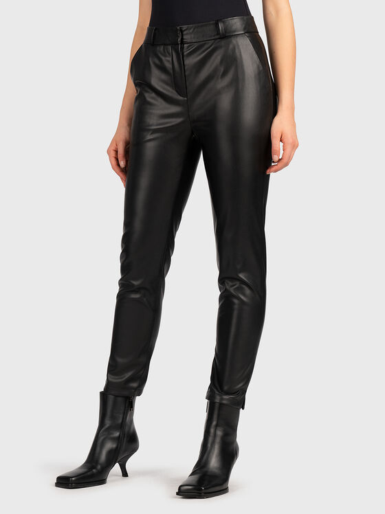 Black eco leather trousers with darts and pockets - 1