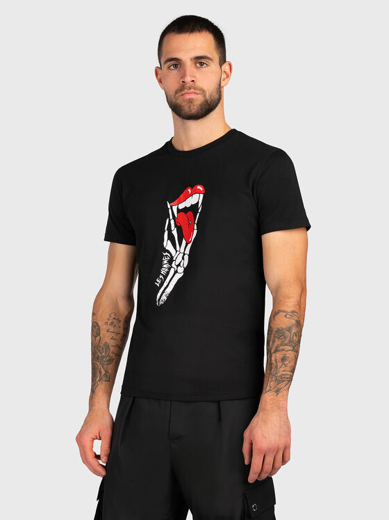 Black T-shirt with contrasting print  - 1