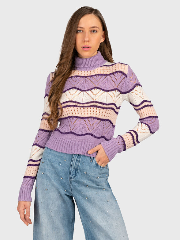 Wool blend sweater with polo collar  - 1