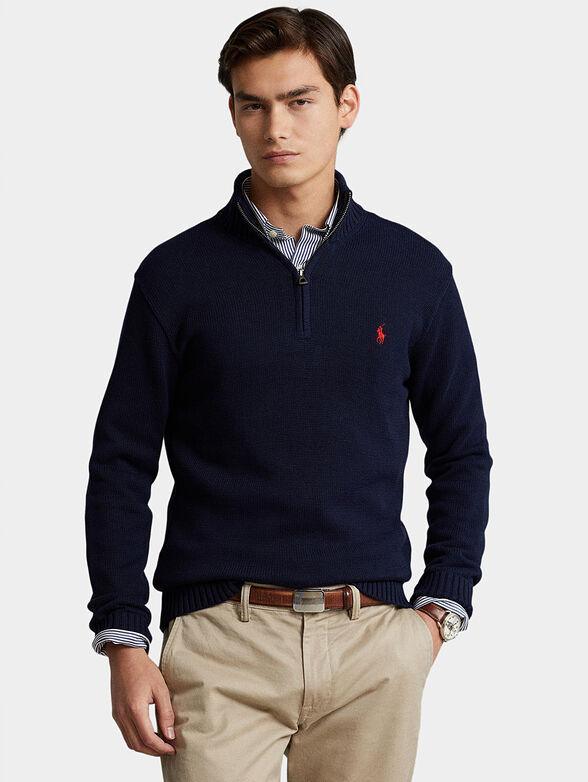 Sweater in dark blue with zip - 1