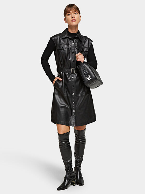 Rochie din piele artificială de culoare neagră - 1