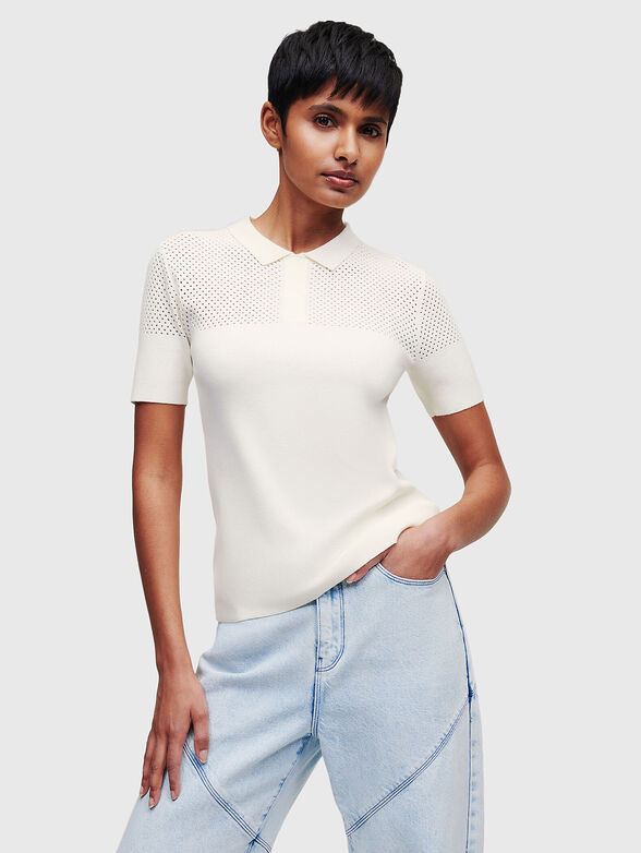 Black polo-shirt with knitted elements - 1