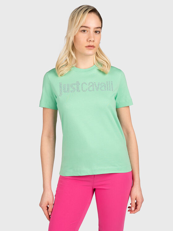 Green cotton T-shirt with shiny logo accent - 1