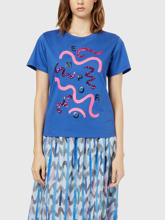 Tricou cu logo imprimat și paiete - 1