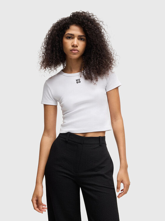 Tricou din bumbac cu decolteu oval și logo - 1