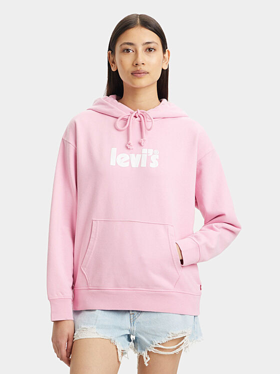 Pink hooded sweatshirt with embossed logo print - 1