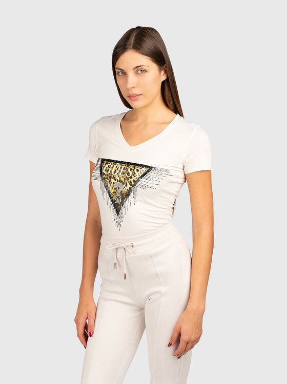 Tricou cu logo animal print și pietricele aplicate - 1