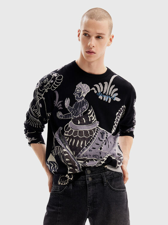 Cotton pullover with artistic print - 1