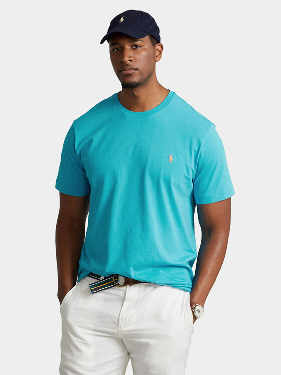 Tricou de culoare turcoaz cu accente logo - 1