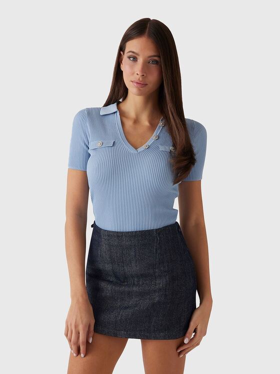Tricou polo albastru din rips - 1