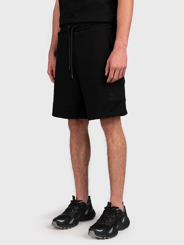 Cotton black shorts with laces and logo embroidery - 1