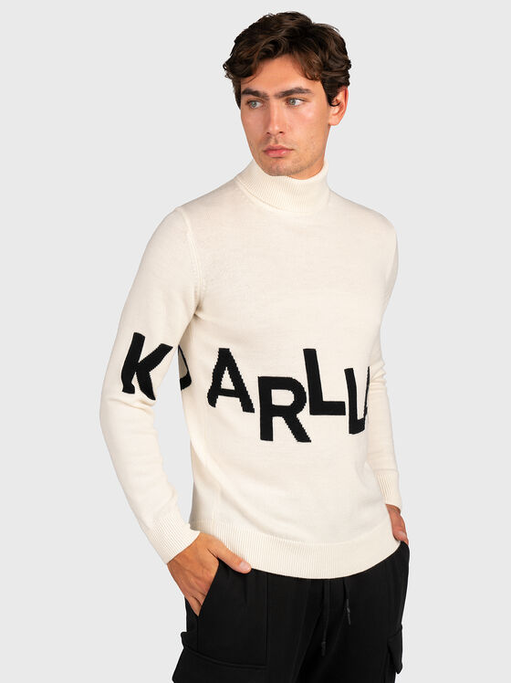 Pulover din lână cu guler polo cu detaliu logo - 1