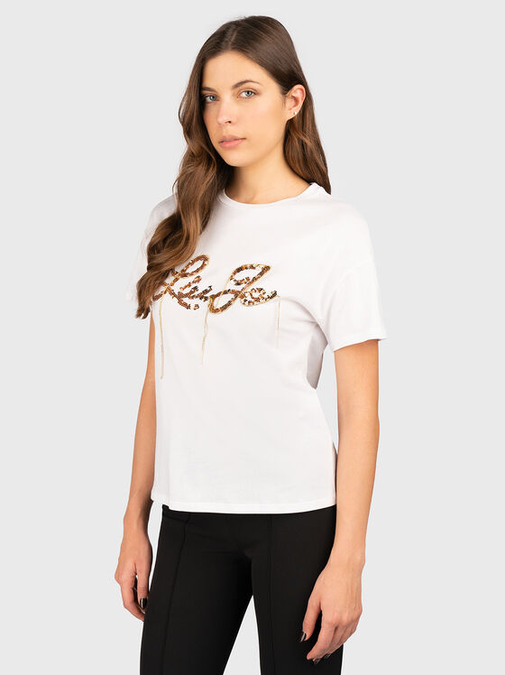 Tricou alb cu paiete aplicate - 1