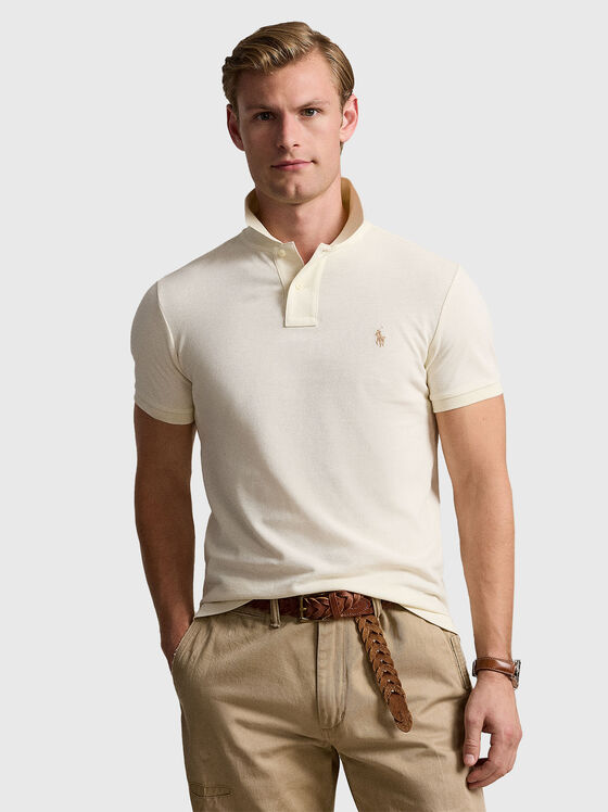 Tricou polo din bumbac de culoare ecru - 1