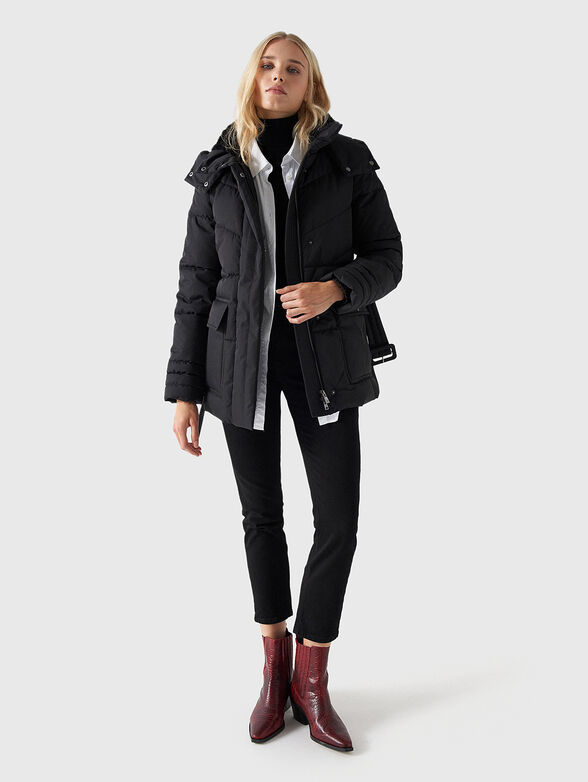 Black puffer jacket with belt - 2