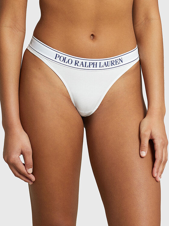 Tanga alb cu detaliu cu logo  - 1