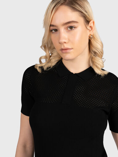 Black polo-shirt with knitted elements - 5