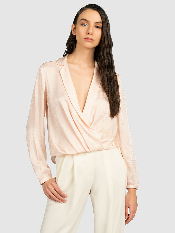 Pink blouse with deep neckline - 1