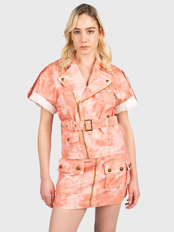 Denim jacket with belt and short sleeves - 1